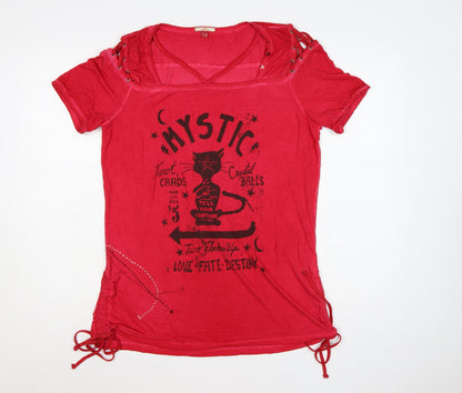 Joe Browns Womens Red Mystic Graphic V-Neck Short Sleeve T-Shirt Size 14