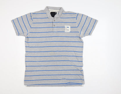 Bench Mens Grey Striped Cotton Polo Shirt Size L