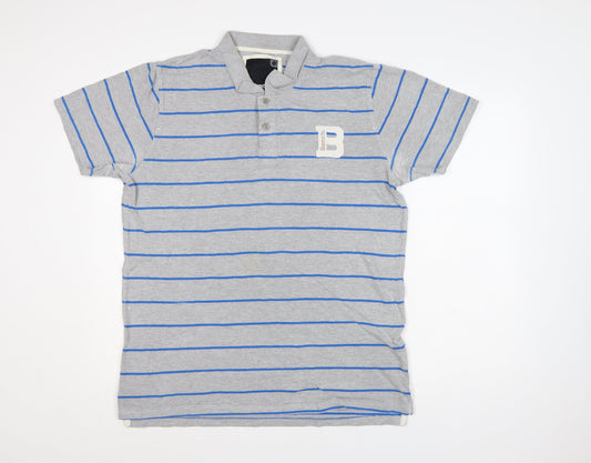 Bench Mens Grey Striped Cotton Polo Shirt Size L