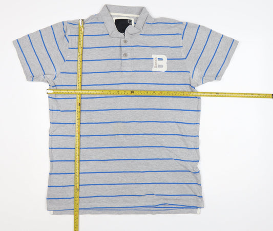 Bench Mens Grey Striped Cotton Polo Shirt Size L
