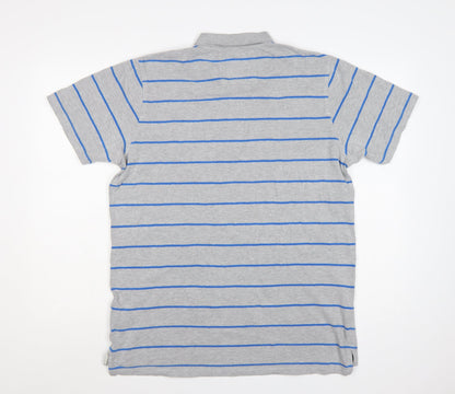 Bench Mens Grey Striped Cotton Polo Shirt Size L