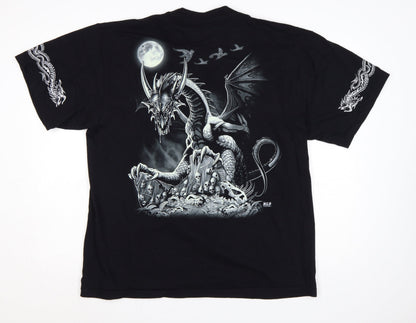 Wild Mens Black XL Dragon Gothic Graphic Short Sleeve T-Shirt