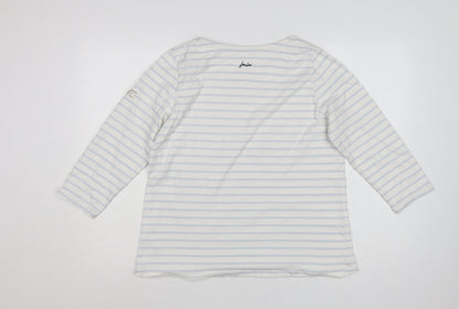 Joules Women White Striped 3/4 Sleeve Cotton Nautical T-Shirt Size 16