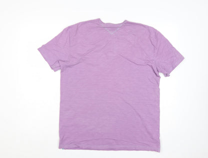 White Stuff Men's Purple Henley Cotton T-Shirt Medium