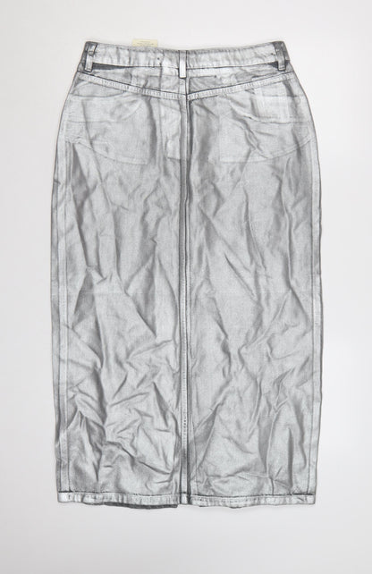 Tu Women Silver Denim Midi Pencil Skirt Size 14 Cotton