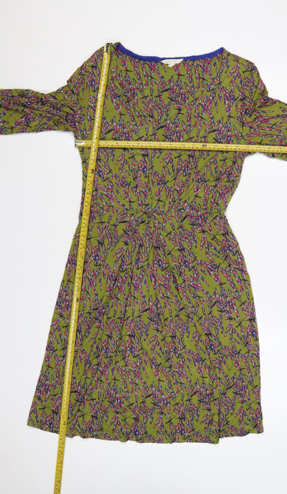 White Stuff Women's Green Floral Fit & Flare Dress Size 14