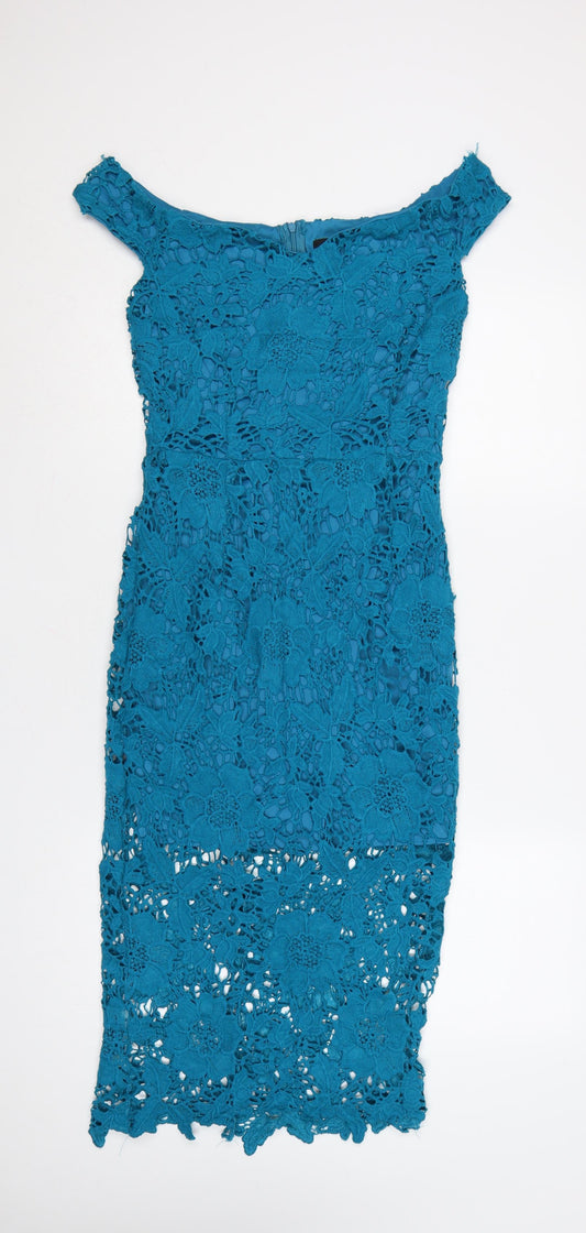 Motel Rocks Women’s Blue Lace Off Shoulder Bodycon Dress UK 10