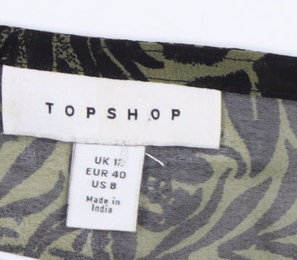 Topshop Women's Green Animal Print Wrap Blouse UK 12 Puff Sleeve