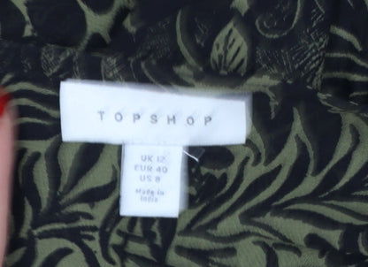 Topshop Women's Green Animal Print Wrap Blouse UK 12 Puff Sleeve