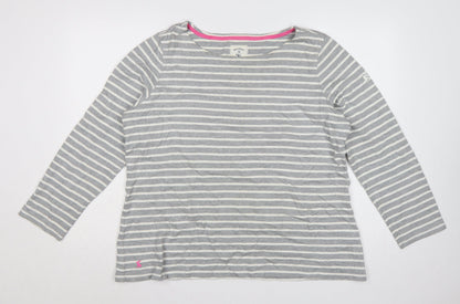 Joules Women Grey Striped Long Sleeve Cotton Nautical Top Size 18