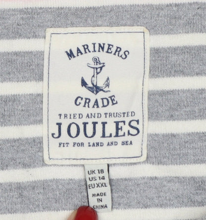 Joules Women Grey Striped Long Sleeve Cotton Nautical Top Size 18