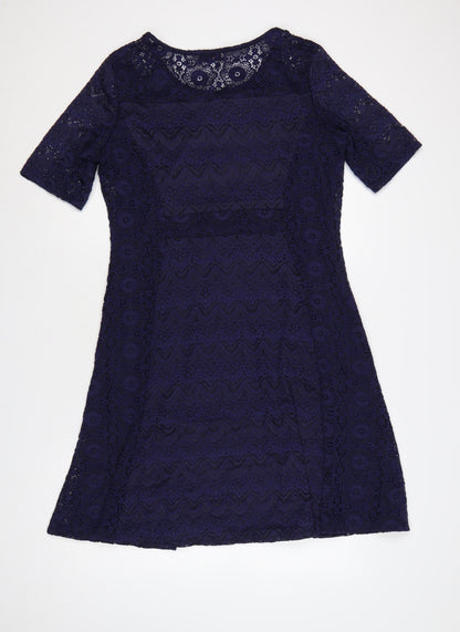 Marks and Spencer Per Una Women Blue Lace A-Line Knee Length Dress Size 16