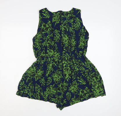 AX Paris Women’s Blue Green Floral Cotton Sleeveless Playsuit Size 14