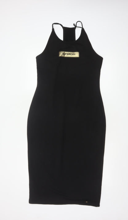 Superdry Women Black Bodycon Halter Knee Dress Size 10