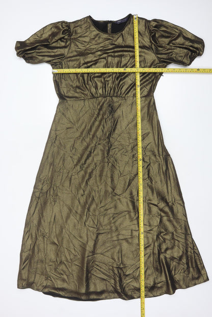 Marks and Spencer Women Green Size 12 Midi A-Line Puff Sleeve Dress