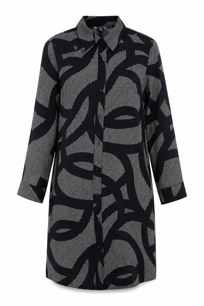 H&M Women’s Black Geometric Shirt Dress M Long Sleeve Collared