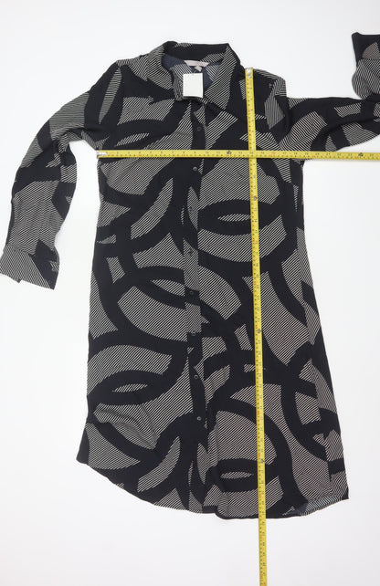 H&M Women’s Black Geometric Shirt Dress M Long Sleeve Collared