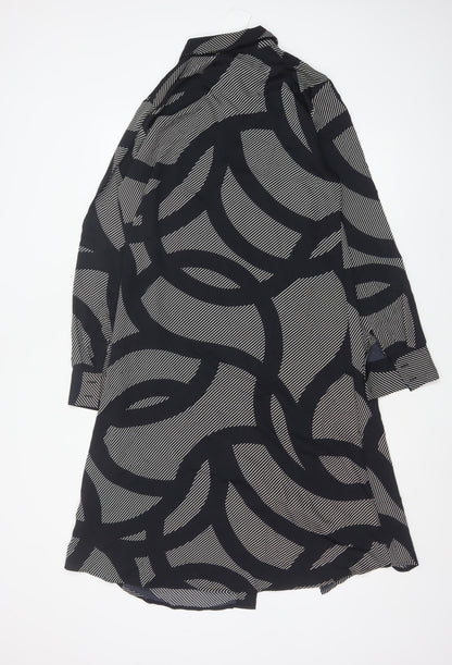 H&M Women’s Black Geometric Shirt Dress M Long Sleeve Collared