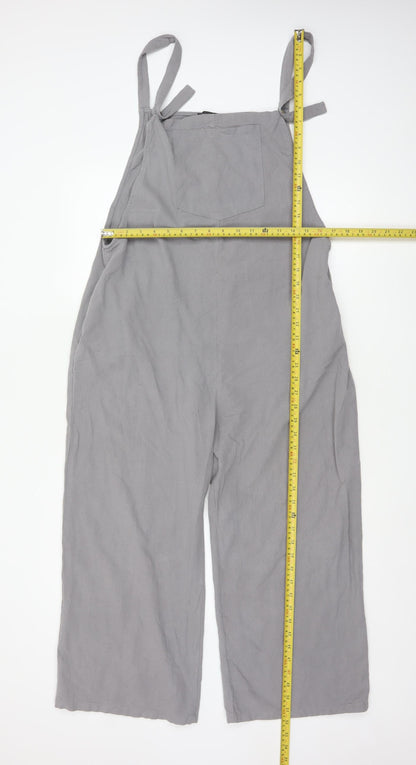 Zanzea Women Grey Cotton Wide-Leg Dungaree Jumpsuit XL