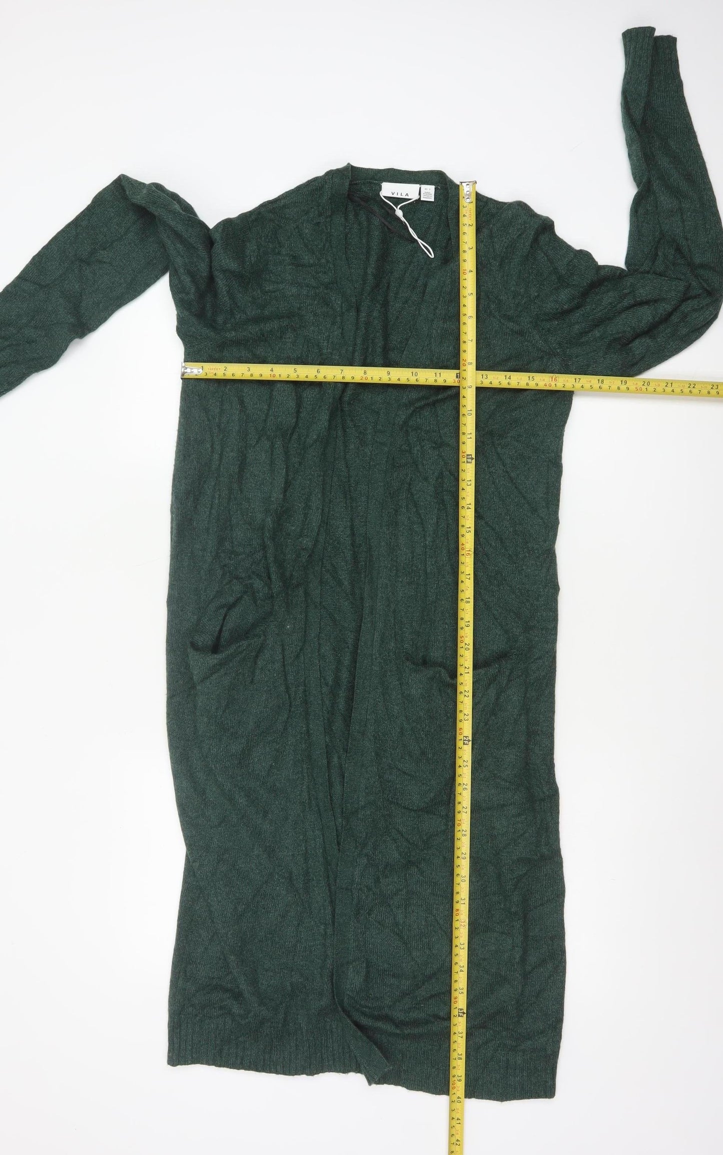 VILA Womens Green Long Cardigan S Viscose Blend Open Front