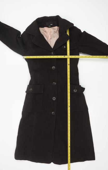 H&M Women's Brown Wool Blend Trench Coat Size 6 Belted Long