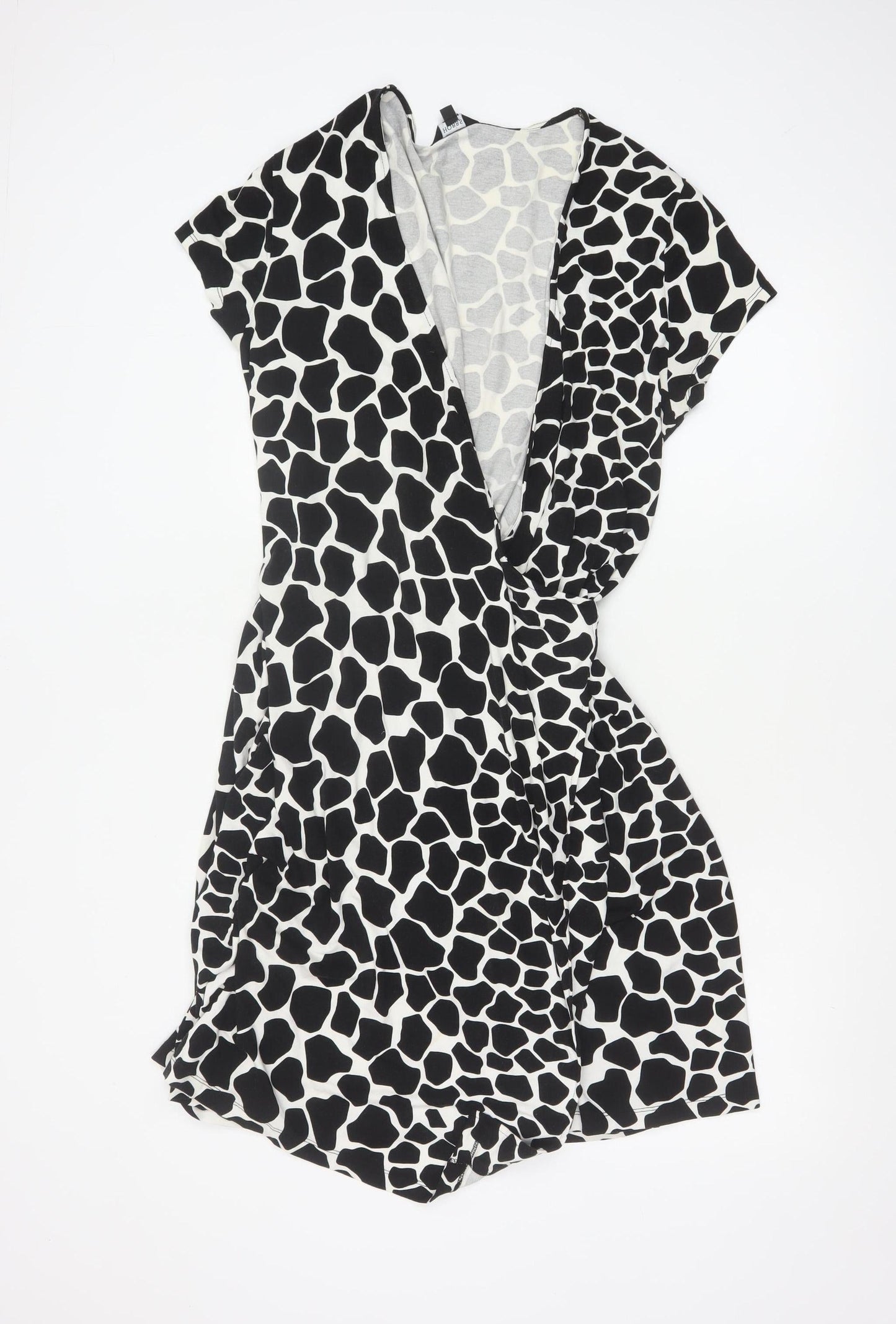 Hobbs Women’s Black Animal Print Wrap Dress Size 16 Short Sleeve