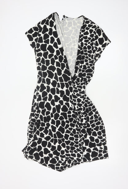 Hobbs Women’s Black Animal Print Wrap Dress Size 16 Short Sleeve