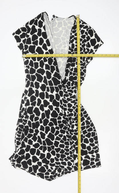 Hobbs Women’s Black Animal Print Wrap Dress Size 16 Short Sleeve