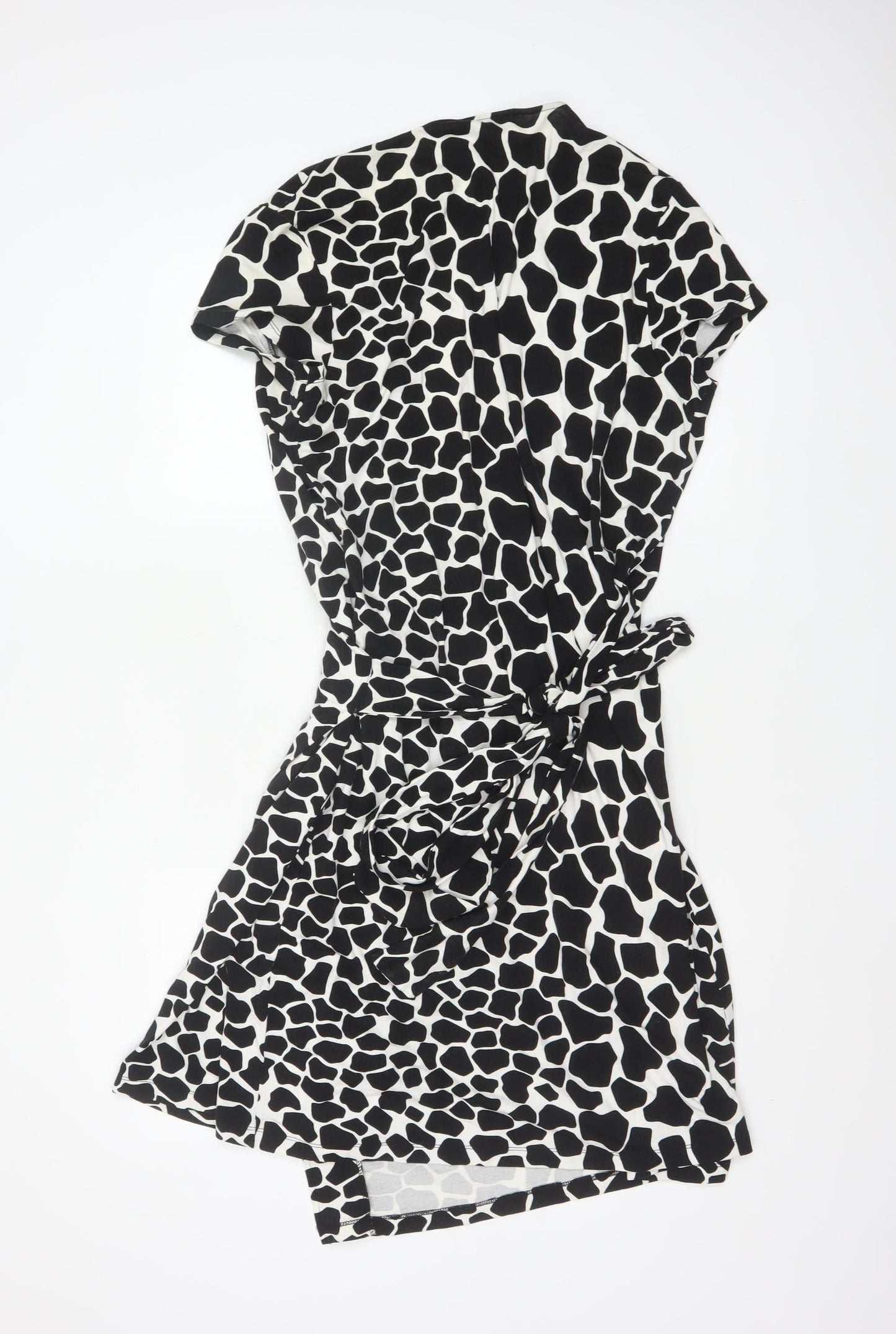 Hobbs Women’s Black Animal Print Wrap Dress Size 16 Short Sleeve