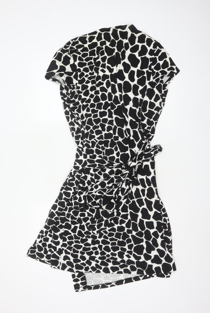 Hobbs Women’s Black Animal Print Wrap Dress Size 16 Short Sleeve