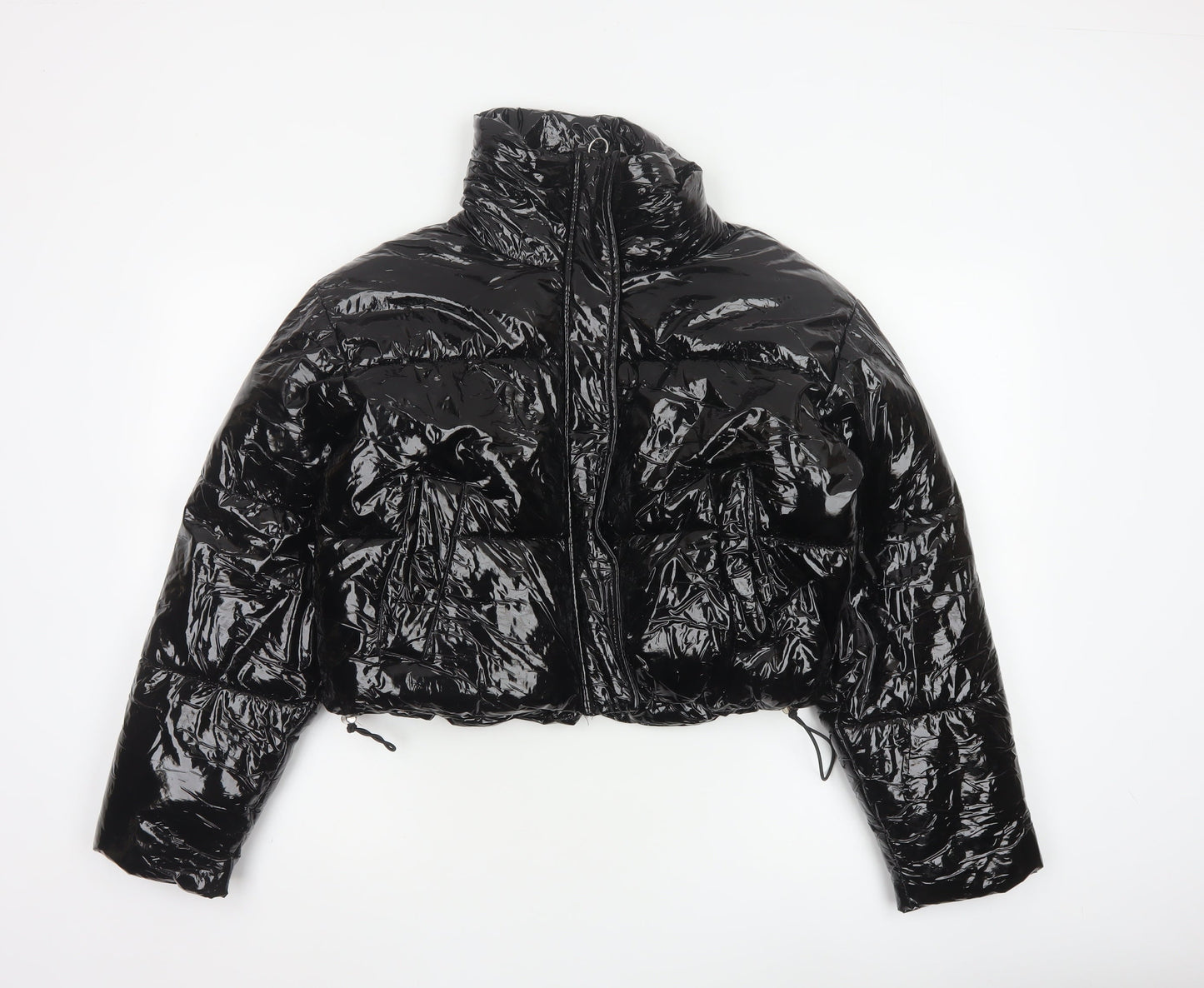 Topshop Women’s Black Cropped Puffer Jacket Size 6 Zip Winter Coat
