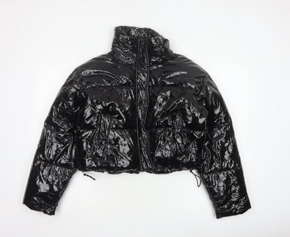 Topshop Women’s Black Cropped Puffer Jacket Size 6 Zip Winter Coat