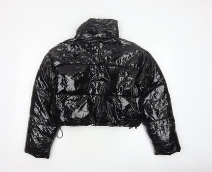 Topshop Women’s Black Cropped Puffer Jacket Size 6 Zip Winter Coat