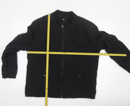 H&M Men's Black Linen Bomber Jacket L Regular Fit Zip Up