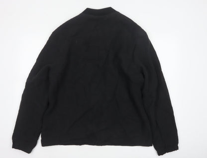 H&M Men's Black Linen Bomber Jacket L Regular Fit Zip Up