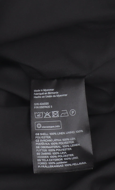 H&M Men's Black Linen Bomber Jacket L Regular Fit Zip Up