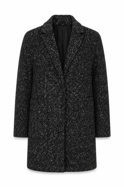 Great Plains Women Black XS Tweed Mid-Length Overcoat
