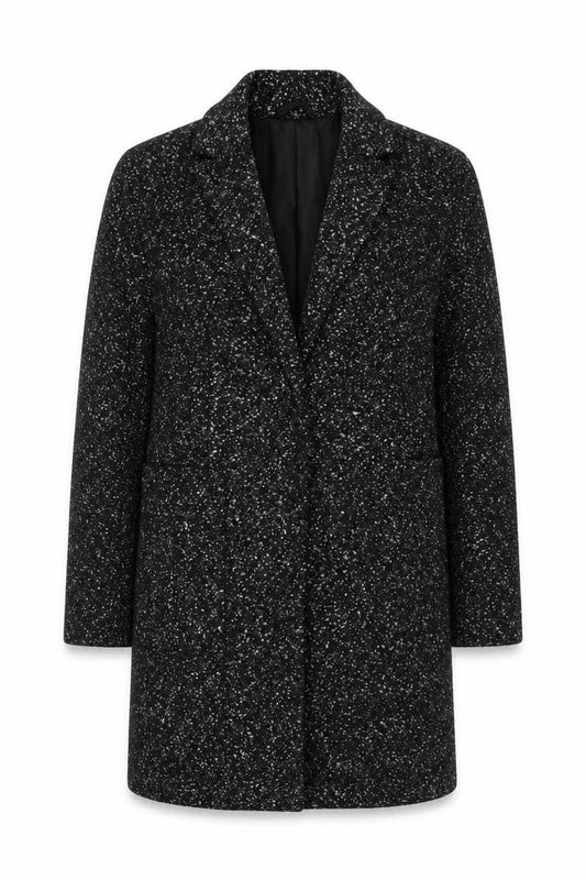 Great Plains Women Black XS Tweed Mid-Length Overcoat