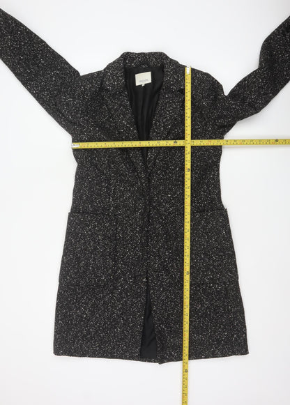 Great Plains Women Black XS Tweed Mid-Length Overcoat