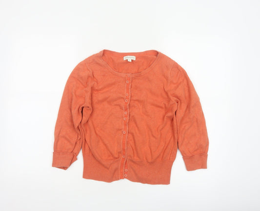 Monsoon Women’s Orange Cotton Cardigan M Crew Neck 3/4 Sleeve
