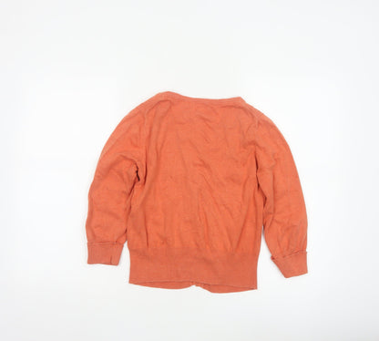 Monsoon Women’s Orange Cotton Cardigan M Crew Neck 3/4 Sleeve