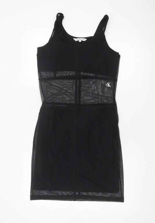 Calvin Klein Jeans Women’s Black Bodycon Sleeveless Mesh Dress L