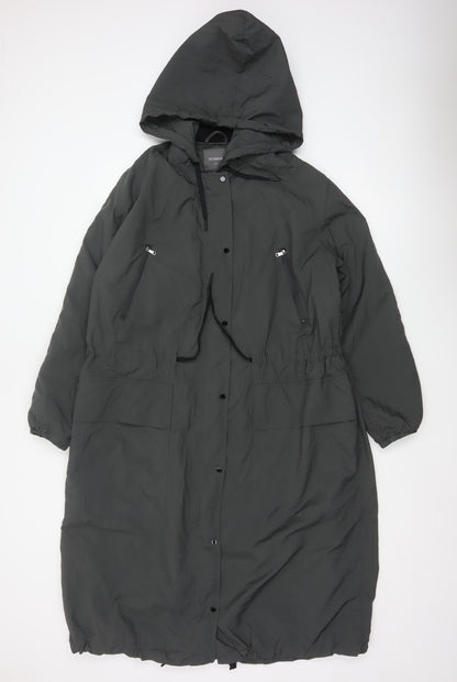 Next Women Grey Hooded Parka Coat Size 8 Long Nylon Jacket