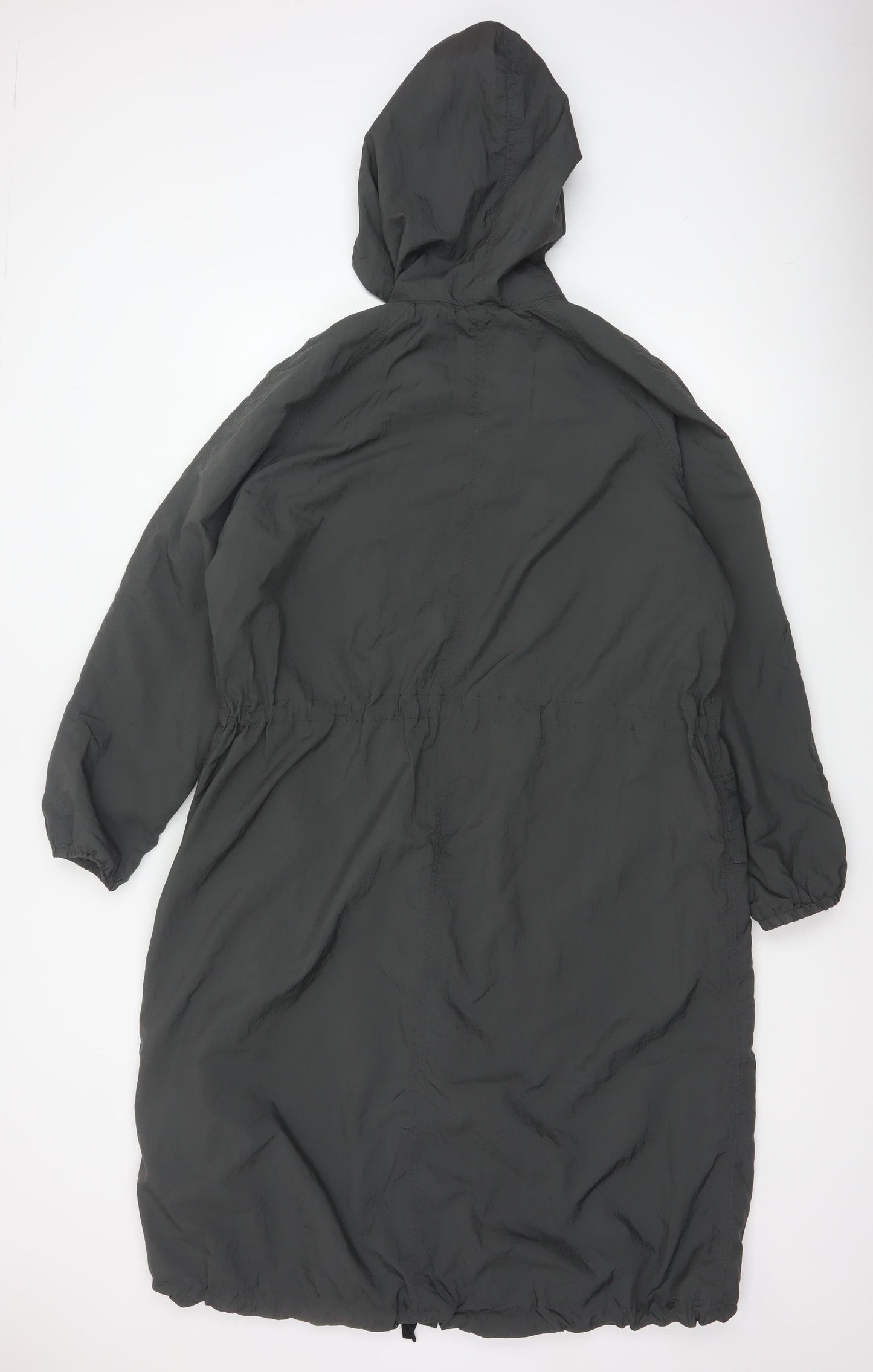 Next Women Grey Hooded Parka Coat Size 8 Long Nylon Jacket