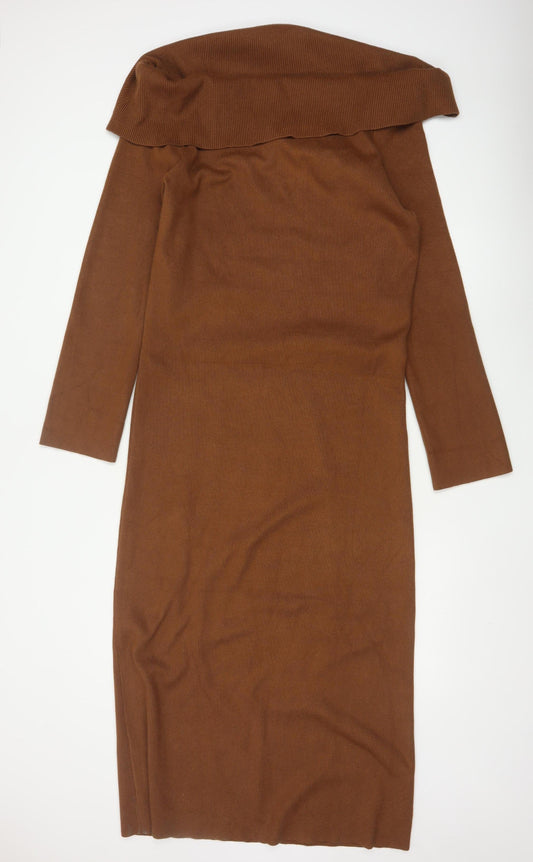 Pretty Lavish Women Brown 2XL Off Shoulder Knit Bodycon Dress