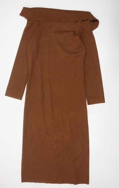 Pretty Lavish Women Brown 2XL Off Shoulder Knit Bodycon Dress
