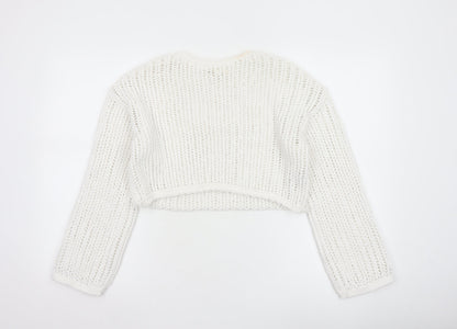 Pull&Bear Women White Open Knit Cotton Shrug Jumper Size S
