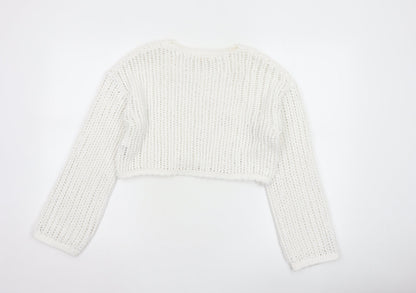 Pull&Bear Women White Open Knit Cotton Shrug Jumper Size S