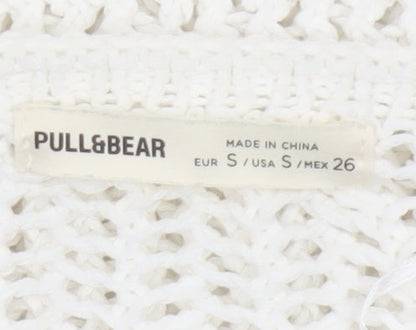 Pull&Bear Women White Open Knit Cotton Shrug Jumper Size S