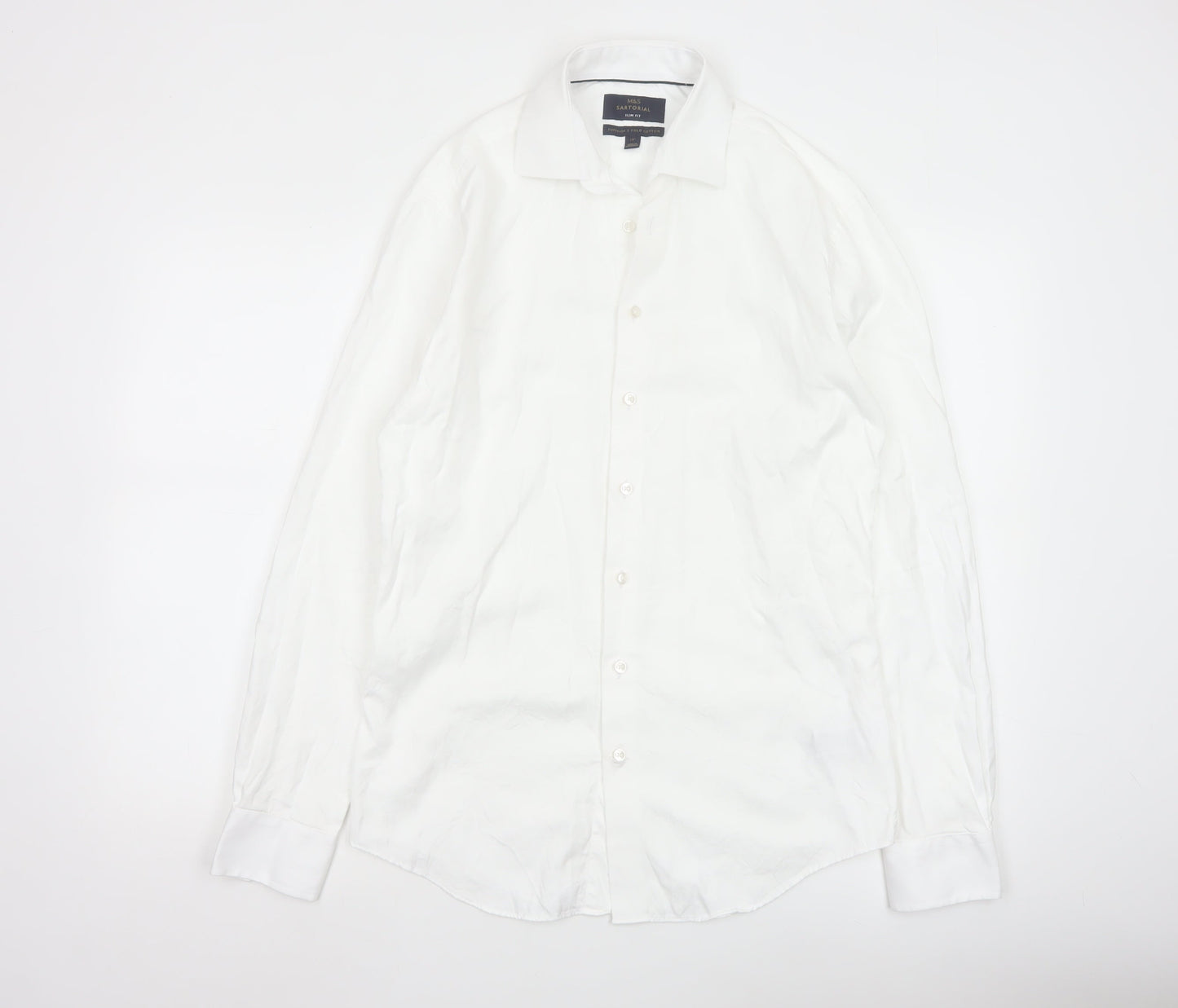 Marks and Spencer Men's White Slim Fit Long Sleeve Cotton Shirt 15in